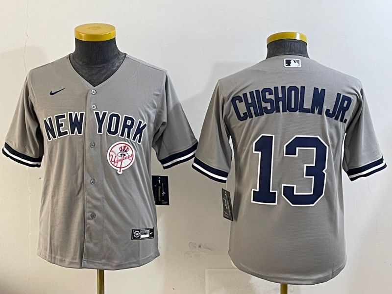 Youth New York Yankees 13 Chisholm jr Grey Game 2025 Nike MLB Jersey style 3